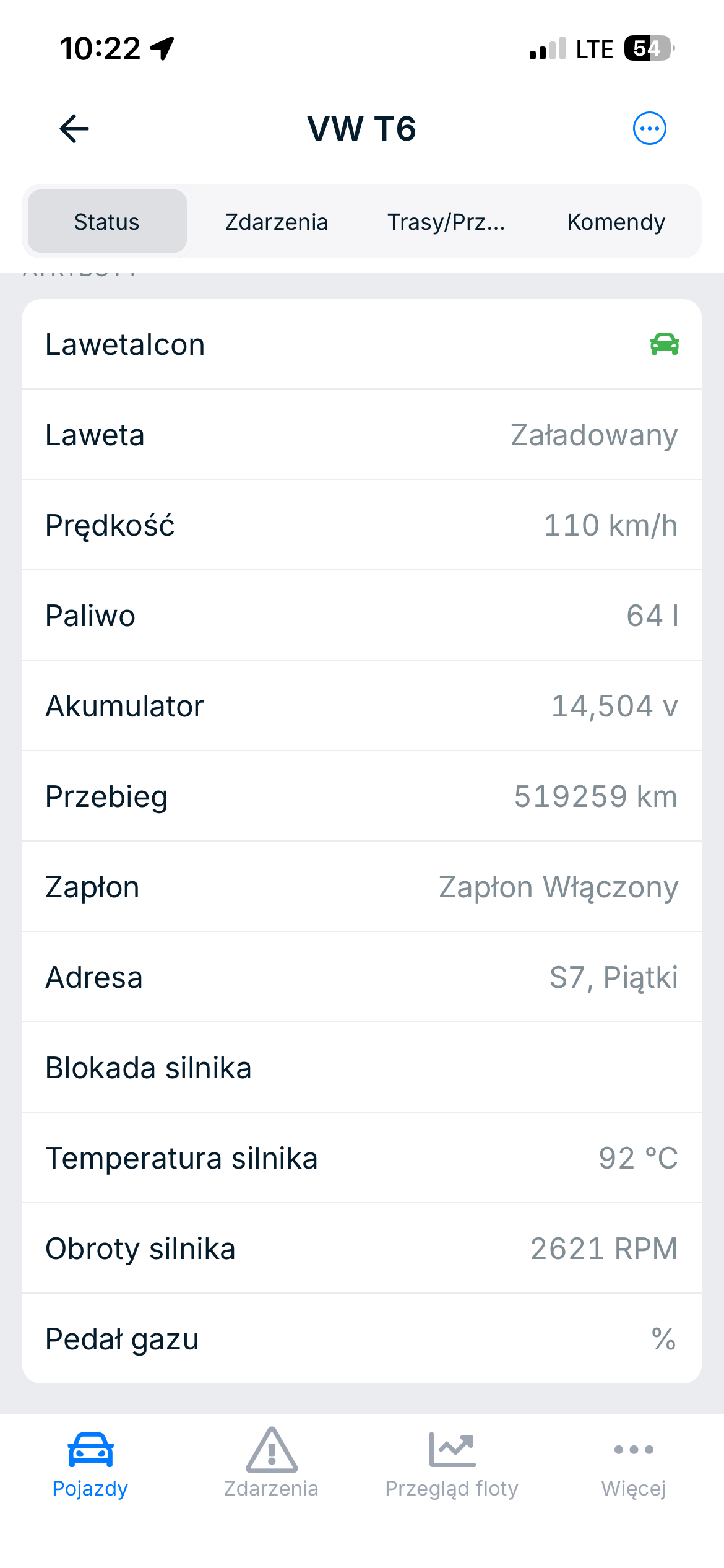 Parametry pojazdu — GEOZAB